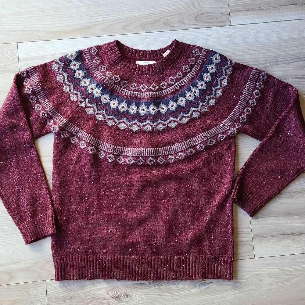 Weatherproof Vintage Wool Look Crew Neck Sweater sz S Red with Multi Color